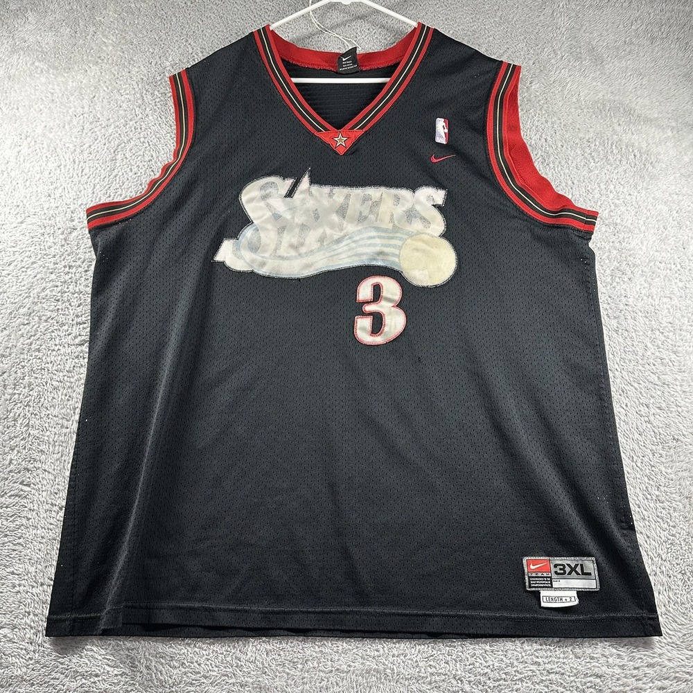 VINTAGE Sixers Jersey Iverson #3 Nike Black‎ Mens 3XL Length +2 Big Tall NBA